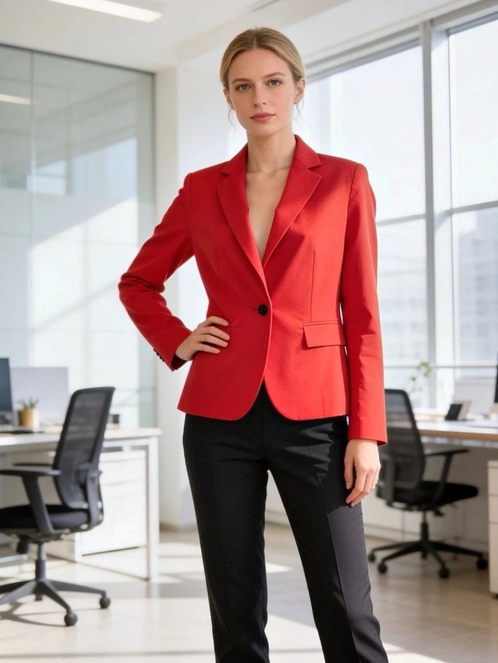 Zara Red Single-Button Tailored Blazer Size 2
